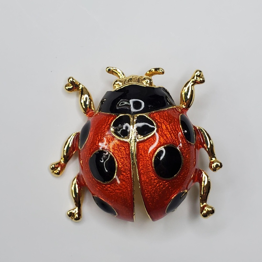 VTG Giovanni Ladybug Brooch Pin Gold-Tone Red & Black Enamel 1.25 Inches - Picture 10 of 12